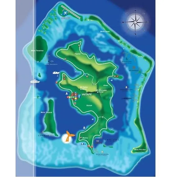 Bora Bora map snorkeling site Toopua Iti